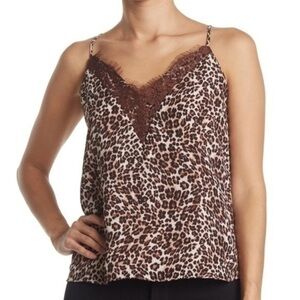 Melrose and Market Leopard Print Lace Trim Camisole Top Medium